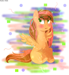 Size: 2152x2307 | Tagged: safe, artist:asika-aida, oc, oc only, oc:j.j., pegasus, pony, colored pupils, commission, cute, female, looking back, mare, multicolored hair, open mouth, sitting, smiling, solo