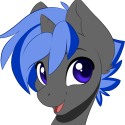 Size: 425x425 | Tagged: safe, artist:peridotkitty, oc, oc only, oc:arrow point, pony, unicorn, bust, commission, fur, hair, horn, looking at you, male, multicolored hair, portrait, simple background, smiling, solo