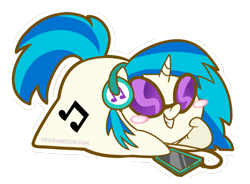 Size: 700x514 | Tagged: safe, artist:coggler, artist:frog&cog, artist:gopherfrog, dj pon-3, vinyl scratch, pony, unicorn, blushing, chubbie, grin, headphones, mp3 player, simple background, smiling, solo, transparent background