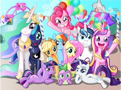 Size: 9979x7463 | Tagged: safe, artist:bronytoss, applejack, fluttershy, pinkie pie, princess cadance, princess celestia, princess luna, rainbow dash, rarity, shining armor, spike, twilight sparkle, unicorn twilight, alicorn, dragon, earth pony, pegasus, pony, unicorn, absurd resolution, everypony, mane seven, mane six, sultry pose, vector