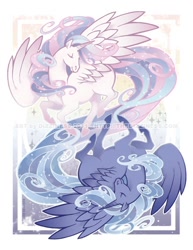 Size: 450x582 | Tagged: safe, artist:dizziness, princess celestia, princess luna, alicorn, pony, day night shift, sisters, yin-yang