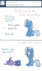 Size: 640x1070 | Tagged: safe, artist:tootootaloo, princess celestia, princess luna, trixie, alicorn, pony, ask, ask princess luna, filly, foal, trixie's hat, woona