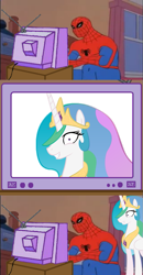 Size: 563x1084 | Tagged: safe, princess celestia, alicorn, pony, 60s spider-man, exploitable meme, meme, princess molestia, spider-man, television, tv meme