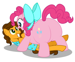 Size: 1280x1063 | Tagged: safe, artist:aleximusprime, cheese sandwich, pinkie pie, earth pony, pony, flurry heart's story, balloonbutt, bow, butt, cheesepie, digital art, fat, female, hair bow, male, plot, pudgy pie, shipping, simple background, straight, transparent background