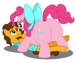 Size: 1280x1063 | Tagged: safe, artist:aleximusprime, cheese sandwich, pinkie pie, earth pony, pony, flurry heart's story, balloonbutt, butt, cheesepie, digital art, fat, female, male, pudgy pie, shipping, simple background, straight, transparent background
