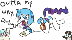Size: 1026x577 | Tagged: safe, artist:jargon scott, coco pommel, hondo flanks, rarity, earth pony, pony, unicorn, actually pretty funny, american football, crying, darling, father and child, father and daughter, female, football helmet, helmet, liquid pride, male, mare, parent and child, simple background, stallion, war face, white background
