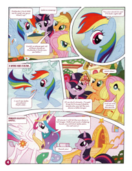 Size: 1021x1330 | Tagged: safe, applejack, fluttershy, princess celestia, rainbow dash, spike, twilight sparkle, alicorn, bird, dragon, earth pony, pegasus, pony, comic, german comic, official, official content, the great search, translation, twilight is a lion