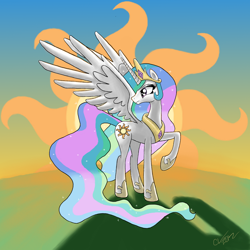 Size: 1920x1920 | Tagged: safe, artist:sakaerion, princess celestia, alicorn, pony, female, horn, mare, shadow, solo