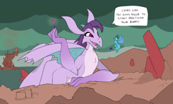 Size: 3560x2132 | Tagged: safe, artist:freebird11, princess ember, prominence, dragon, gauntlet of fire, alternate ending, bloodstone scepter, dragon lord prominence, dragoness, female, flamecano, giantess, growth, macro