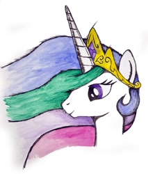 Size: 666x780 | Tagged: safe, artist:kageboshi-washu, princess celestia, alicorn, pony, bust, female, mare, portrait, profile, simple background, smiling, solo, white background