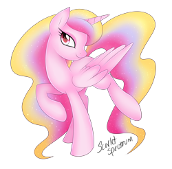 Size: 2400x2357 | Tagged: safe, artist:scarlet-spectrum, oc, oc only, oc:aurelia charm, alicorn, pony, alicorn oc, female, multicolored mane, raised leg, simple background, solo, strut, transparent background