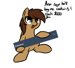 Size: 1260x1140 | Tagged: safe, artist:neuro, oc, oc only, earth pony, pony, dialogue, followers, meta, open mouth, simple background, smiling, solo, transparent background, tumblr