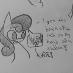 Size: 1280x1280 | Tagged: safe, artist:poorlydrawnpony, bon bon, sweetie drops, campfire, camping, dialogue, inside mane, macro, mane, micro, monochrome, self ponidox, tent, traditional art, vulgar