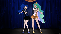 Size: 1920x1080 | Tagged: safe, artist:assiel, princess celestia, princess luna, humanized, singing