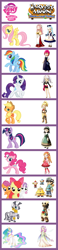 Size: 600x2600 | Tagged: safe, apple bloom, applejack, fluttershy, pinkie pie, princess celestia, rainbow dash, rarity, scootaloo, sweetie belle, twilight sparkle, zecora, alicorn, earth pony, pegasus, pony, unicorn, zebra, cannot unsee, comparison, comparison chart, cutie mark crusaders, harvest moon, meta, mlp chart