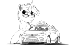 Size: 3569x2250 | Tagged: safe, artist:ncmares, oc, oc only, oc:cobalt blaze, pony, car, commission, digital art, giant pony, kia, kia forte, macro, solo