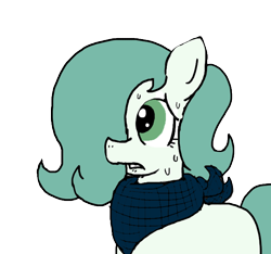 Size: 640x600 | Tagged: safe, artist:ficficponyfic, color edit, edit, oc, oc only, oc:emerald jewel, earth pony, pony, bandana, blank flank, child, color, colored, colt, colt quest, femboy, foal, hair over one eye, lip bite, male, nervous, solo, sweat, worried