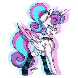 Size: 1024x1024 | Tagged: safe, artist:yupinapegasus, princess flurry heart, alicorn, pony, choker, clothes, ear piercing, horn ring, lidded eyes, older, piercing, princess emo heart, simple background, socks, solo, spiked choker, striped socks, transparent background, watermark