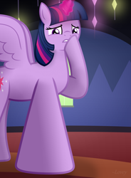 Size: 2510x3403 | Tagged: safe, artist:lil-lovey, twilight sparkle, twilight sparkle (alicorn), alicorn, pony, looking at you, low angle, micro, offscreen character, pov, solo