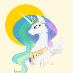 Size: 900x900 | Tagged: safe, artist:starkindlerstudio, princess celestia, alicorn, pony, crown, female, horn, mare, solo