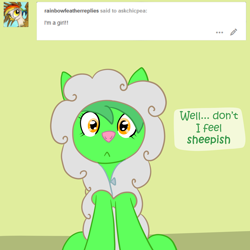 Size: 3000x3000 | Tagged: safe, artist:bigmackintosh, oc, oc only, oc:chic pea, lamb, sheep, clothes, costume, solo, tumblr