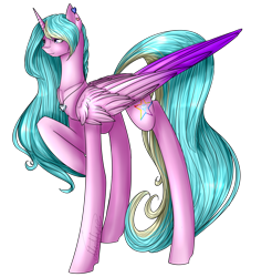 Size: 2104x2140 | Tagged: safe, artist:midfire, oc, oc only, oc:rainbow diamond, alicorn, pony, alicorn oc, art trade, ear piercing, female, long legs, mare, piercing, raised hoof, simple background, solo, transparent background