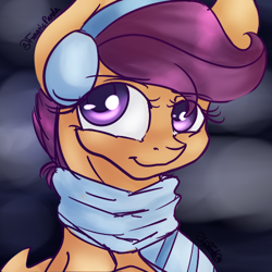 Size: 500x500 | Tagged: safe, artist:fanaticpanda, scootaloo, pegasus, pony, bust, clothes, cute, cutealoo, earmuffs, female, filly, portrait, scarf, solo, winter