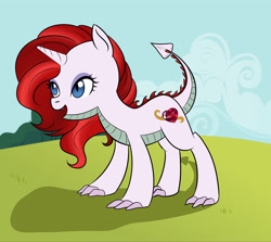 Size: 3543x3167 | Tagged: safe, artist:kalidiaz, oc, oc only, oc:ruby heart, dracony, hybrid, original species, dragicorn, grin, interspecies, interspecies offspring, offspring, parent:rarity, parent:spike, parents:sparity, smiling, solo