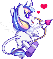 Size: 1698x1878 | Tagged: safe, artist:xwhitedreamsx, oc, oc only, oc:lorelei, pony, unicorn, arrow, ass on glass, bow (weapon), bow and arrow, cupid, female, heart, mare, quiver, simple background, solo, transparent background, underhoof, weapon, wings