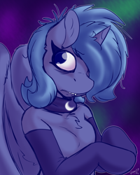 Size: 2000x2500 | Tagged: safe, artist:skoon, princess luna, alicorn, pony, semi-anthro, chest fluff, clothes, cute, dishevelled, female, mare, naughty luna, paranoid, s1 luna, socks, solo