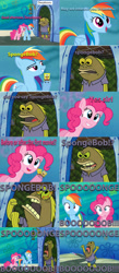 Size: 892x2048 | Tagged: safe, derpibooru exclusive, edit, pinkie pie, rainbow dash, earth pony, pegasus, pony, chocolate with nuts, derpibooru, image macro, meme, meta, micro, spongebob squarepants, tom smith