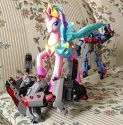 Size: 886x902 | Tagged: safe, princess celestia, alicorn, pony, clash of hasbro's titans, fight, megatron, pinklestia, starscream, trampling, transformers, transformers animated