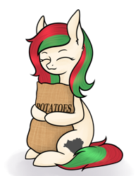 Size: 638x812 | Tagged: safe, artist:verabrony, oc, oc only, pony, belarus, eyes closed, food, nation ponies, ponified, potato, simple background, solo, transparent background