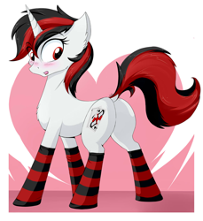 Size: 1200x1309 | Tagged: safe, artist:wolfypon, edit, oc, oc only, oc:blackjack, pony, unicorn, fallout equestria, butt, clothes, dock, female, mare, plot, socks, solo, striped socks