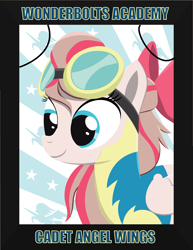 Size: 2550x3300 | Tagged: safe, artist:samoht-lion, edit, angel wings, pegasus, pony, top bolt, bow, bust, clothes, female, goggles, hair bow, lineless, mare, picture frame, portrait, smiling, solo, uniform, wings, wonderbolt trainee uniform