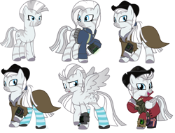 Size: 3098x2361 | Tagged: safe, artist:geekladd, artist:vector-brony, oc, oc only, oc:crystal eclair, cyborg, pegasus, pony, fallout equestria: influx, clothes, cowboy hat, duster, hat, noir coat, pipbuck, simple background, socks, stetson, striped socks, terminator, vault suit, white background