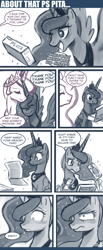 Size: 600x1453 | Tagged: safe, artist:johnjoseco, princess celestia, princess luna, alicorn, pony, ask, ask princess molestia, comic, gamer luna, playstation vita, princess molestia, tumblr