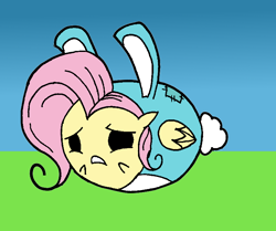 Size: 802x672 | Tagged: safe, artist:cordaxir, fluttershy, pegasus, pony, bunny costume, bunnyshy, chubby, clothes, scared