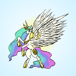 Size: 1500x1500 | Tagged: safe, artist:php15, princess celestia, alicorn, pony, crown, female, hoof shoes, jewelry, mare, rearing, regalia, solo, spread wings, wings