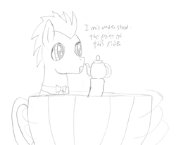 Size: 1851x1525 | Tagged: safe, artist:2shyshy, doctor whooves, pony, cup of pony, micro, monochrome, newbie artist training grounds, solo, steven universe, teacup, traditional art