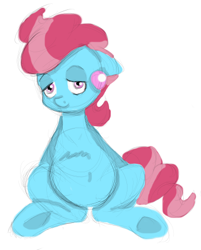 Size: 361x450 | Tagged: safe, artist:sb, cup cake, bedroom eyes, chubby, hooves, solo