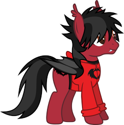 Size: 1607x1621 | Tagged: safe, artist:lightningbolt, derpibooru exclusive, bat pony, pony, .svg available, clandestine industries, clothes, ear fluff, emo, fall out boy, fangs, hair over one eye, happy, hoodie, male, messy mane, pete wentz, ponified, shirt, simple background, slit eyes, solo, stallion, svg, transparent background, undershirt, vector, zipper