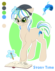 Size: 900x1163 | Tagged: safe, artist:peridotkitty, oc, oc only, oc:story time, pony, unicorn, book, female, magic, solo