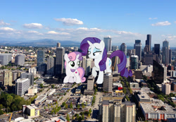 Size: 2138x1480 | Tagged: safe, artist:aethon056, artist:dashiesparkle, artist:theotterpony, rarity, sweetie belle, cutie mark, giantess, highrise ponies, irl, macro, mega sweetie belle, photo, ponies in real life, seattle, the cmc's cutie marks, vector