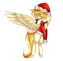 Size: 2485x2389 | Tagged: safe, artist:ohhoneybee, oc, oc only, oc:prince lionel, alicorn, pony, alicorn oc, clothes, costume, hat, male, santa costume, santa hat, simple background, solo, stallion, transparent background