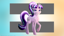 Size: 3466x1950 | Tagged: safe, artist:mercurial64, starlight glimmer, pony, unicorn, equal cutie mark, evil grin, female, grin, looking at you, mare, raised hoof, smiling, solo