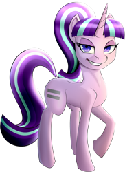 Size: 1335x1834 | Tagged: safe, artist:mercurial64, starlight glimmer, pony, unicorn, equal cutie mark, evil grin, female, grin, looking at you, mare, raised hoof, simple background, smiling, solo, transparent background