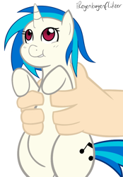 Size: 628x900 | Tagged: safe, artist:redintravenous, artist:regxy, dj pon-3, vinyl scratch, human, chubby, cute, hand, holding a pony