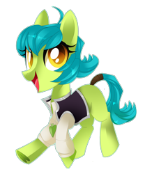 Size: 3089x3718 | Tagged: safe, artist:sorasku, oc, oc only, oc:tanner, earth pony, pony, clothes, colored pupils, female, high res, mare, open mouth, smiling, solo, tail wrap