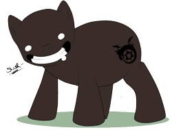 Size: 821x624 | Tagged: safe, artist:turrkoise, earth pony, pony, bald, blank eyes, chubby, creepy, creepy grin, drool, fullmetal alchemist, gluttony the voracious, grin, homunculus, hungry, male, no pupils, ponified, smiling, stallion